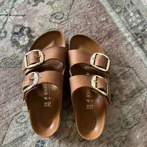 Birkenstock Arizona Brown and Gold Sandals with Buckles size 38